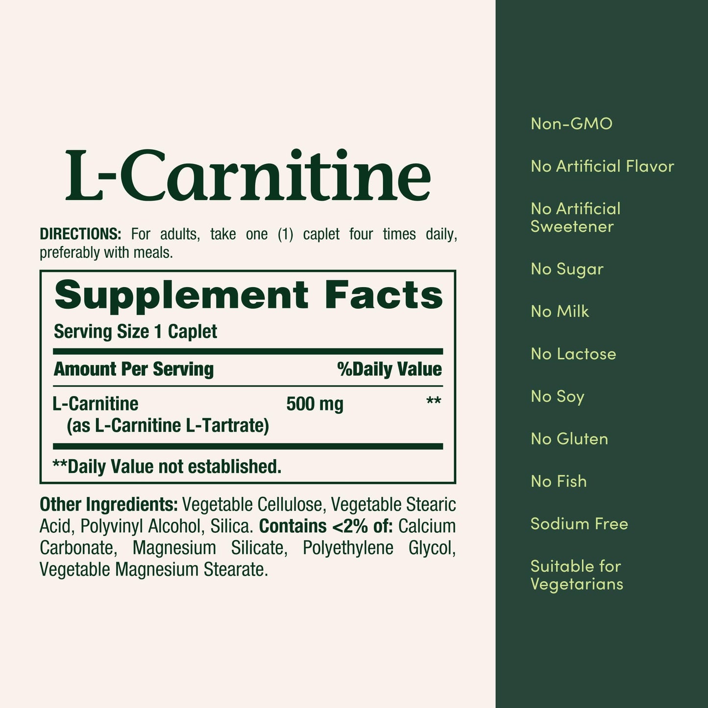 Nature's Bounty L-Carnitine, Supports Heart Health & Fat Metabolism, Amino Acid Supplement, 500 mg, 30 Tablets - Maple Wellness Supplements