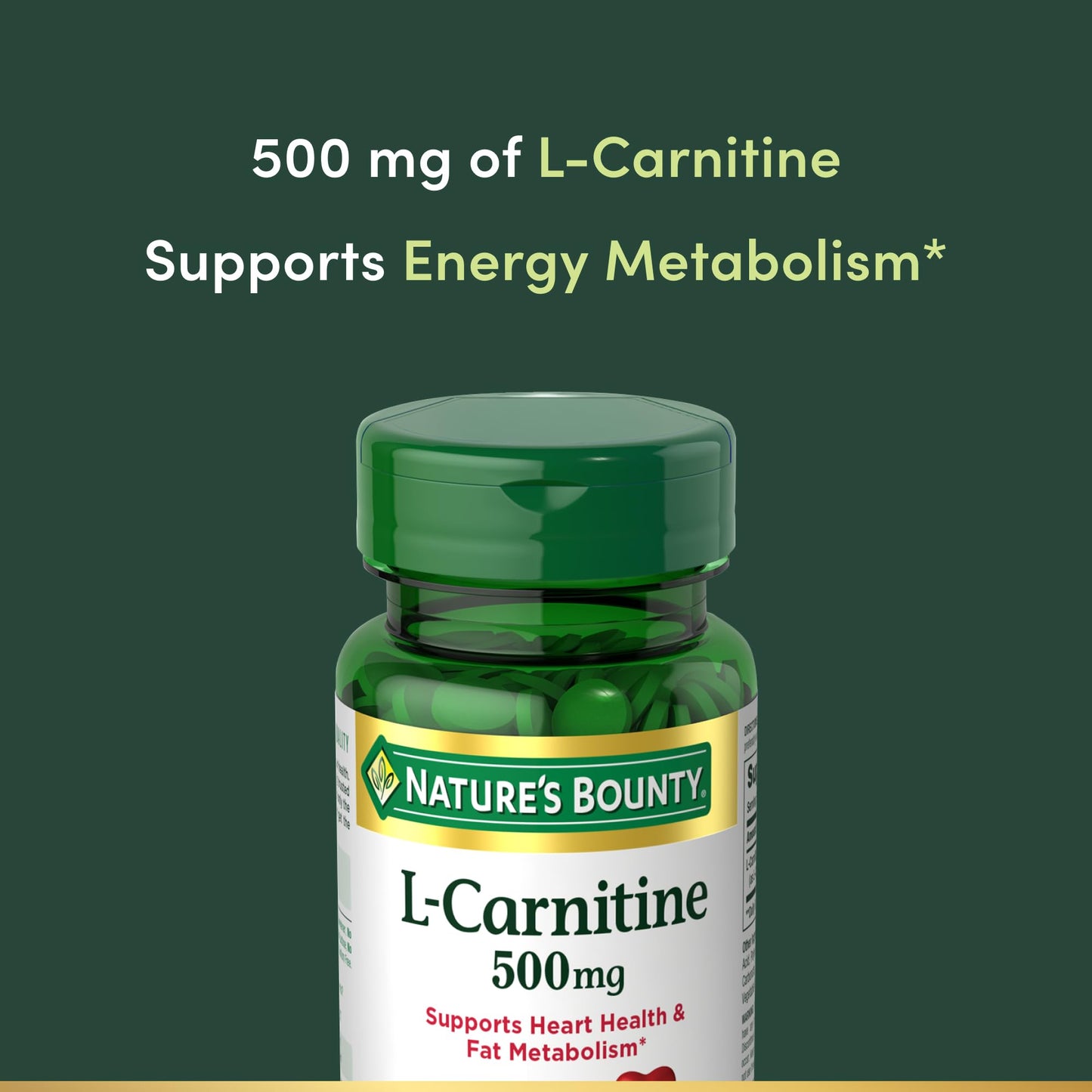 Nature's Bounty L-Carnitine, Supports Heart Health & Fat Metabolism, Amino Acid Supplement, 500 mg, 30 Tablets - Maple Wellness Supplements