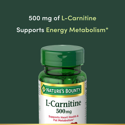 Nature's Bounty L-Carnitine, Supports Heart Health & Fat Metabolism, Amino Acid Supplement, 500 mg, 30 Tablets - Maple Wellness Supplements