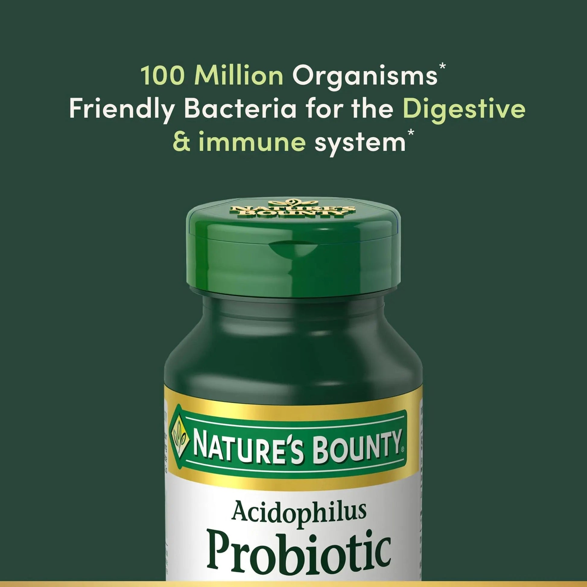 Nature's Bounty Lactobacillus Acidophilus Probiotic Supplement - Daily Probiotic for Women/Men Digestive Health, 100 Million Organisms, Vegetarian, 1 Serving per Day, 120 Tablets - Maple Wellness Supplements