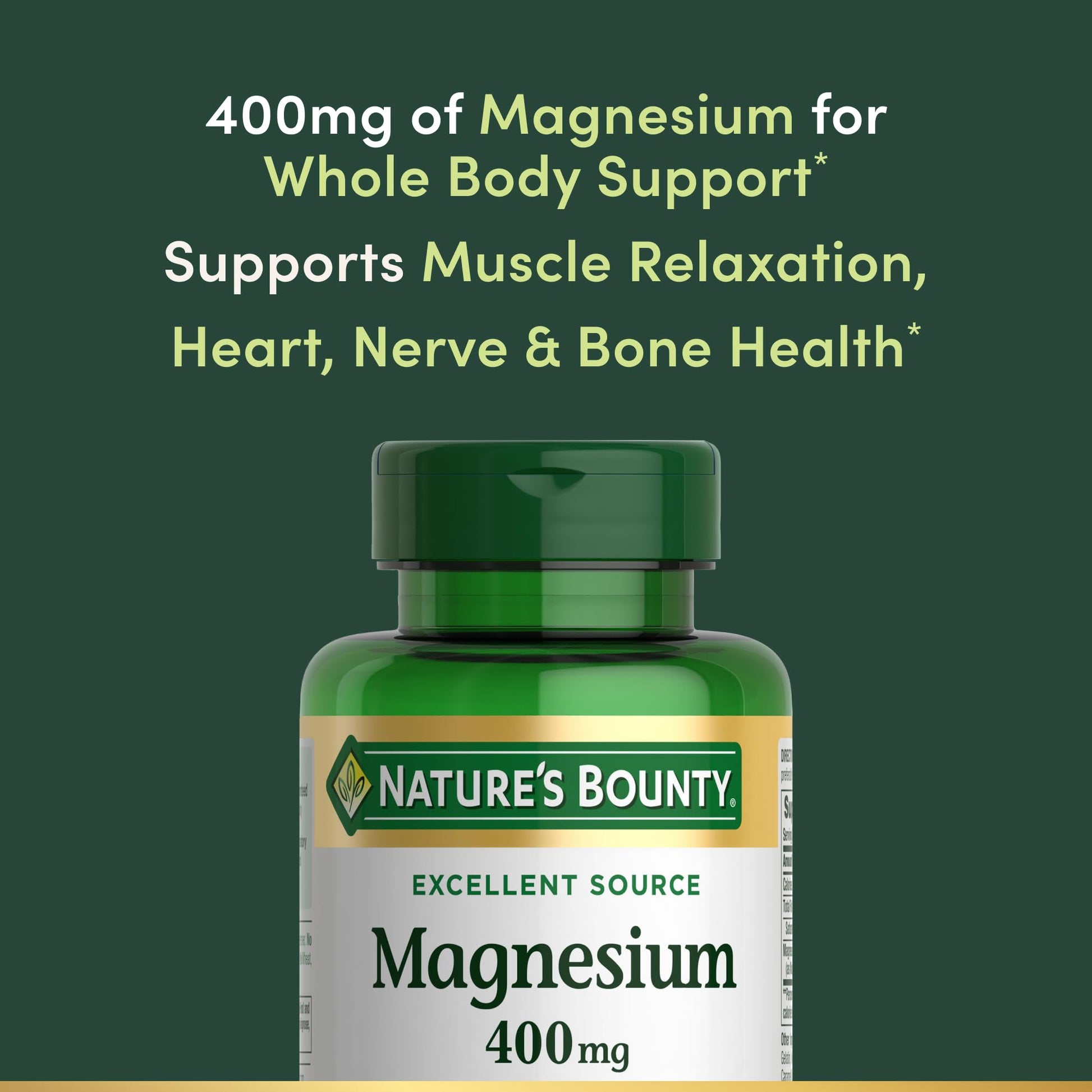 Nature's Bounty Magnesium 400 mg Softgel, Whole Body Support, Magnesium Supplements for Men and Women, Heart, Nerve & Bone Health, 75 Softgels (Pack of 1) - Maple Wellness Supplements