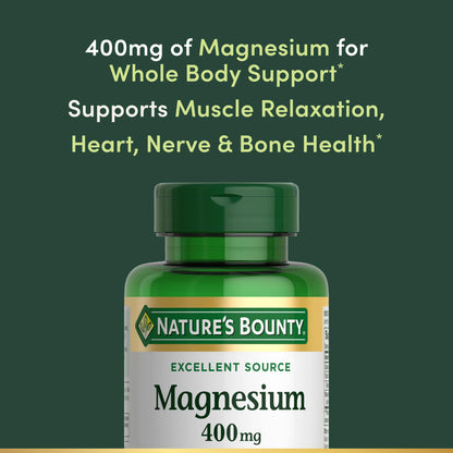 Nature's Bounty Magnesium 400 mg Softgel, Whole Body Support, Magnesium Supplements for Men and Women, Heart, Nerve & Bone Health, 75 Softgels (Pack of 1) - Maple Wellness Supplements