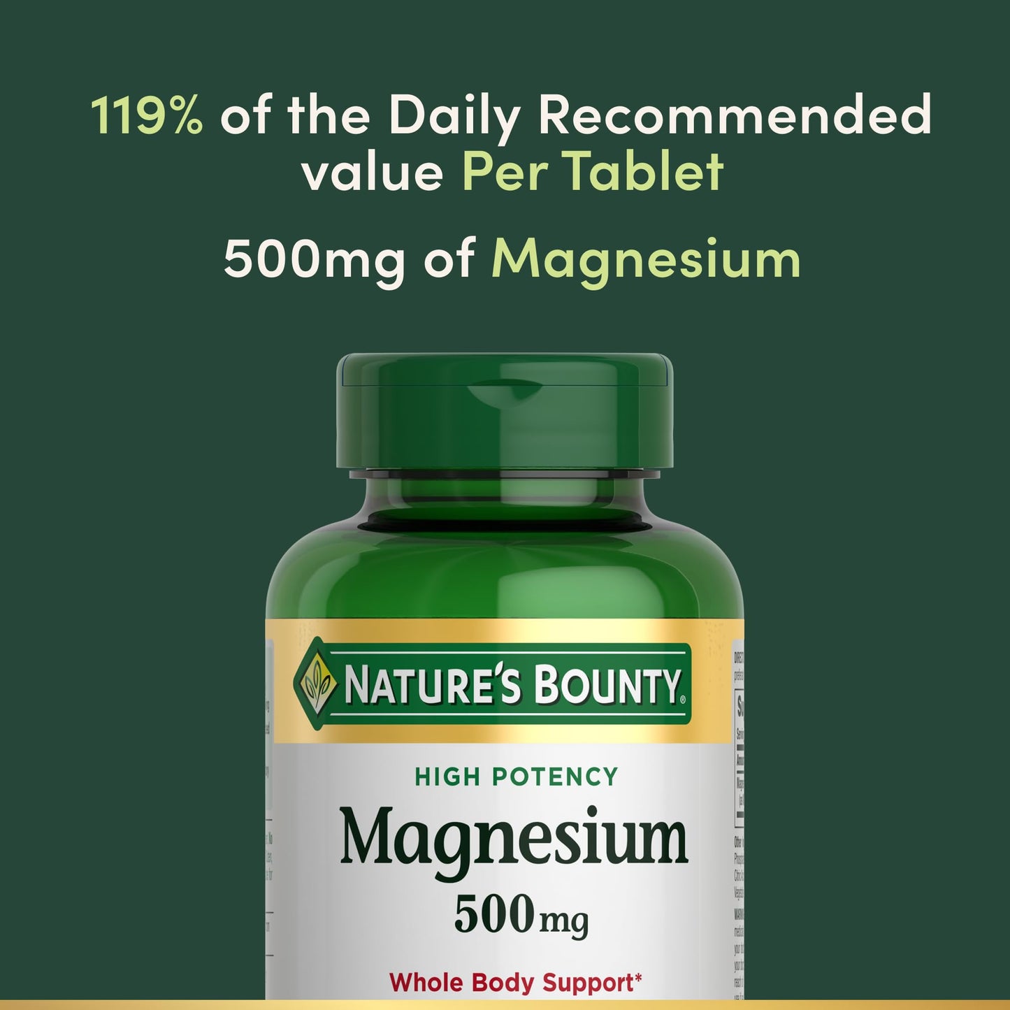 Nature's Bounty Magnesium 500 mg Tablets, High Potency Magnesium Supplement for Bone & Muscle Health, Whole Body Support, 200 Count (Pack of 1) - Maple Wellness Supplements