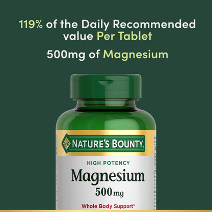 Nature's Bounty Magnesium 500 mg Tablets, High Potency Magnesium Supplement for Bone & Muscle Health, Whole Body Support, 200 Count (Pack of 1) - Maple Wellness Supplements