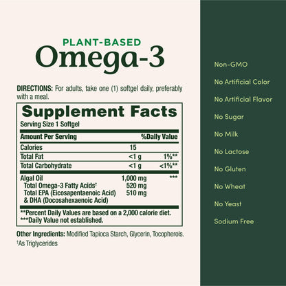 Nature's Bounty Omega 3, Plant-Based Omega 3 Fatty Acid Supplement, 520mg, Supports Whole Body Health Including Heart, Skin, Joint - Maple Wellness Supplements