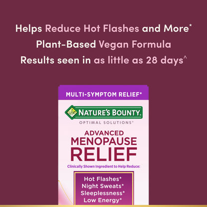 Nature’s Bounty Optimal Solutions Advanced Menopause Relief, Menopause Supplement for Women featuring Siberian Rhubarb, Hotflash Relief, No added Hormones, Drug-Free, 30 Tablets, 30 Total Servings - Maple Wellness Supplements