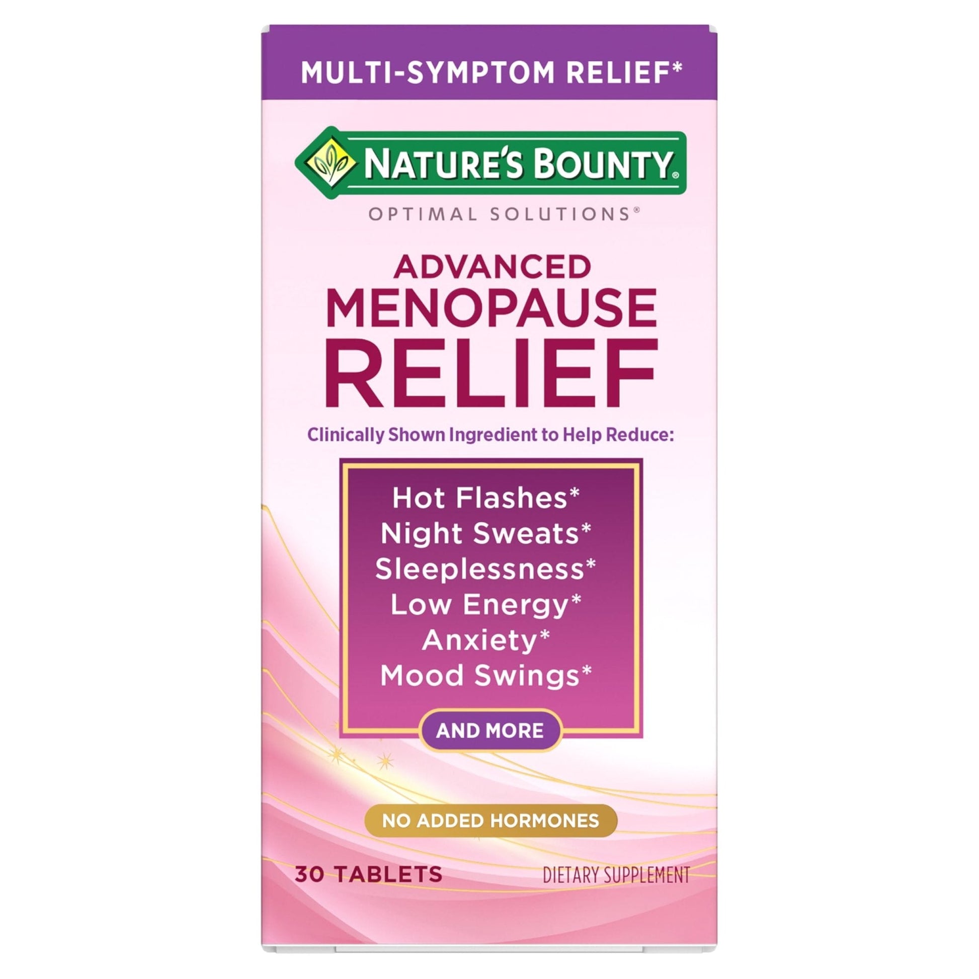 Nature’s Bounty Optimal Solutions Advanced Menopause Relief, Menopause Supplement for Women featuring Siberian Rhubarb, Hotflash Relief, No added Hormones, Drug-Free, 30 Tablets, 30 Total Servings - Maple Wellness Supplements