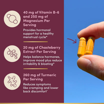 Nature’s Bounty Optimal Solutions Advanced PMS Relief for Menstrual Cycle Support, PMS Support Supplement for Women, Bloating Relief – Chasteberry, Hormone-Free, 60 Vegetarian Capsules - Maple Wellness Supplements