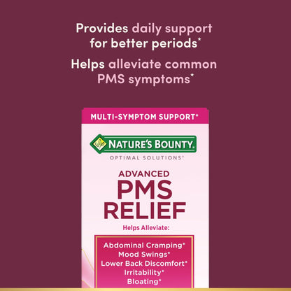 Nature’s Bounty Optimal Solutions Advanced PMS Relief for Menstrual Cycle Support, PMS Support Supplement for Women, Bloating Relief – Chasteberry, Hormone-Free, 60 Vegetarian Capsules - Maple Wellness Supplements