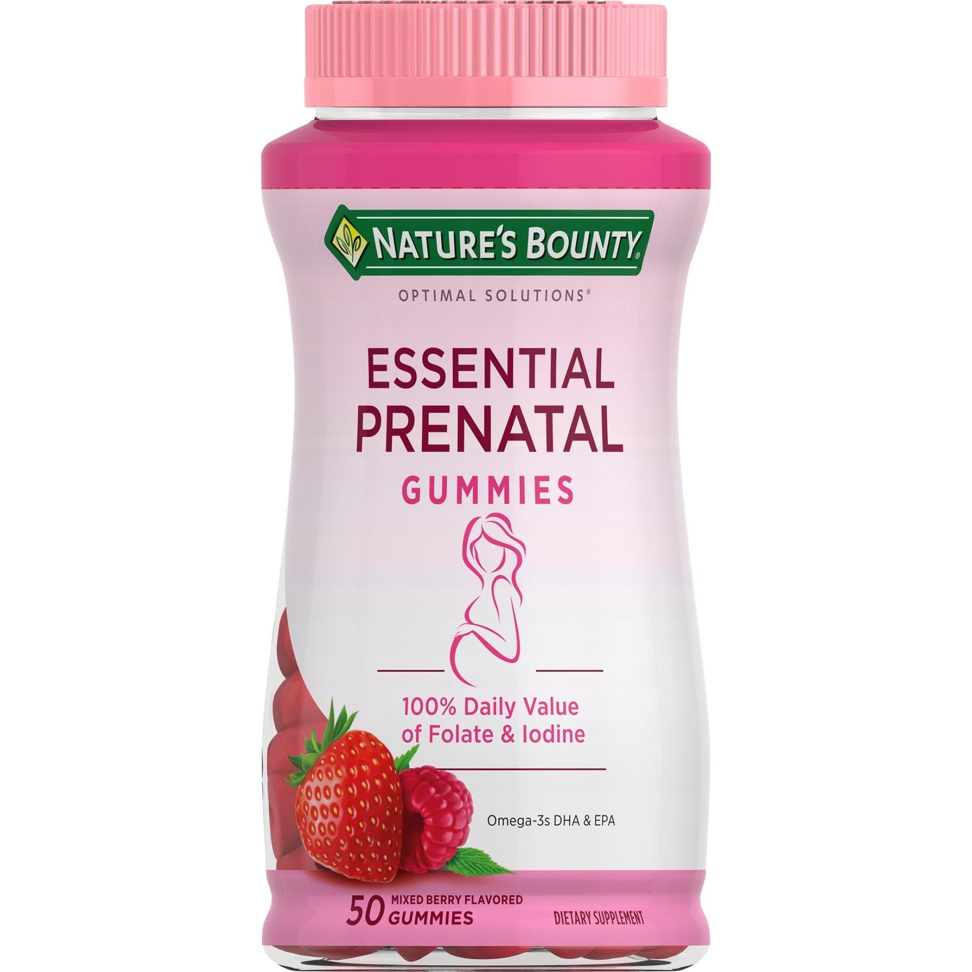 Nature's Bounty Optimal Solutions Essential Prenatal Gummies, Folic Acid and Iodine, Omega 3 and DHA, 50 Count - Maple Wellness Supplements