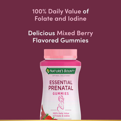 Nature's Bounty Optimal Solutions Essential Prenatal Gummies, Folic Acid and Iodine, Omega 3 and DHA, 50 Count - Maple Wellness Supplements
