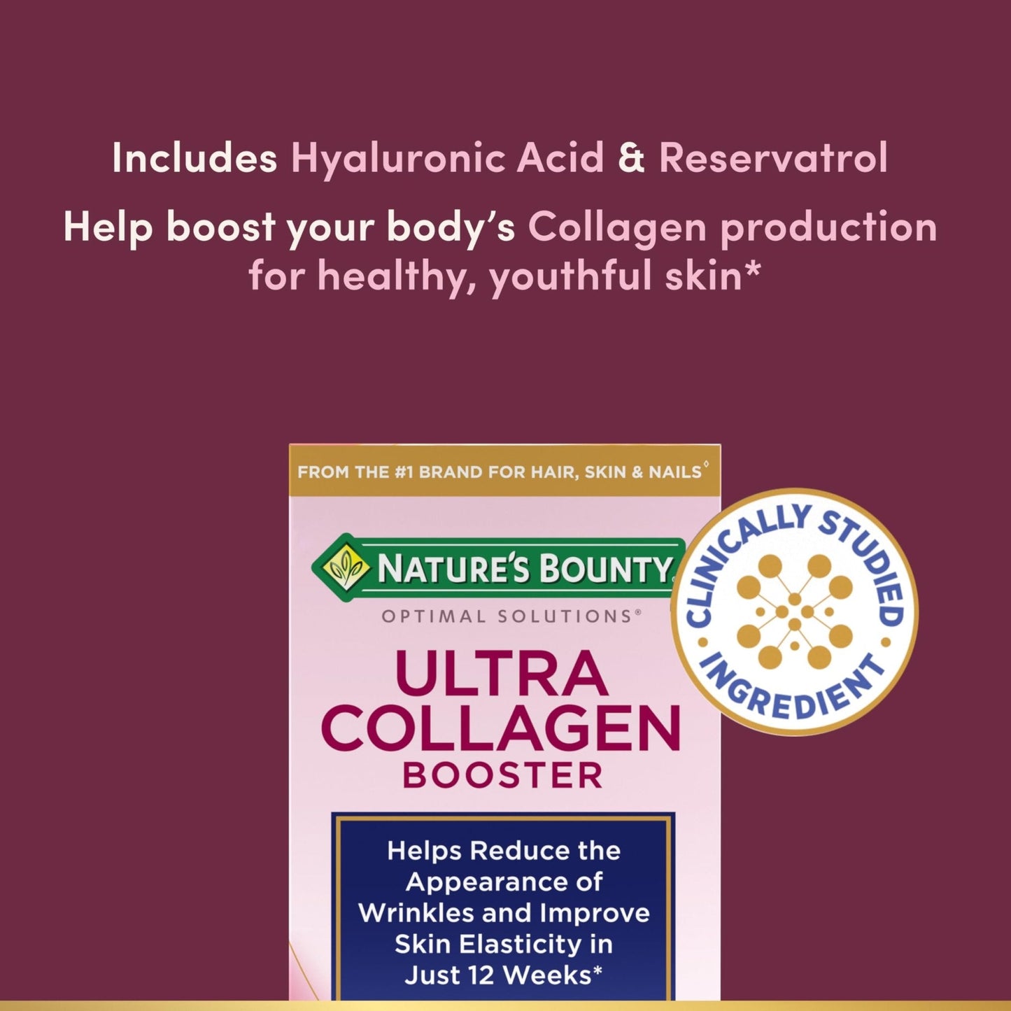 Nature’s Bounty Optimal Solutions Ultra Collagen Booster for Healthy-Aging Supplement, Resveratrol, Hyaluronic Acid – Collagen Capsules for Women, 48 Capsules - Maple Wellness Supplements