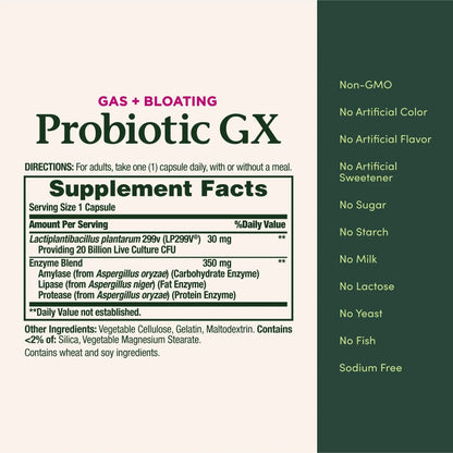 Nature's Bounty Probiotic GX, Helps with Occasional Gas and Bloating, Dietary Supplement, Digestive Health, 25 Capsules - Maple Wellness Supplements