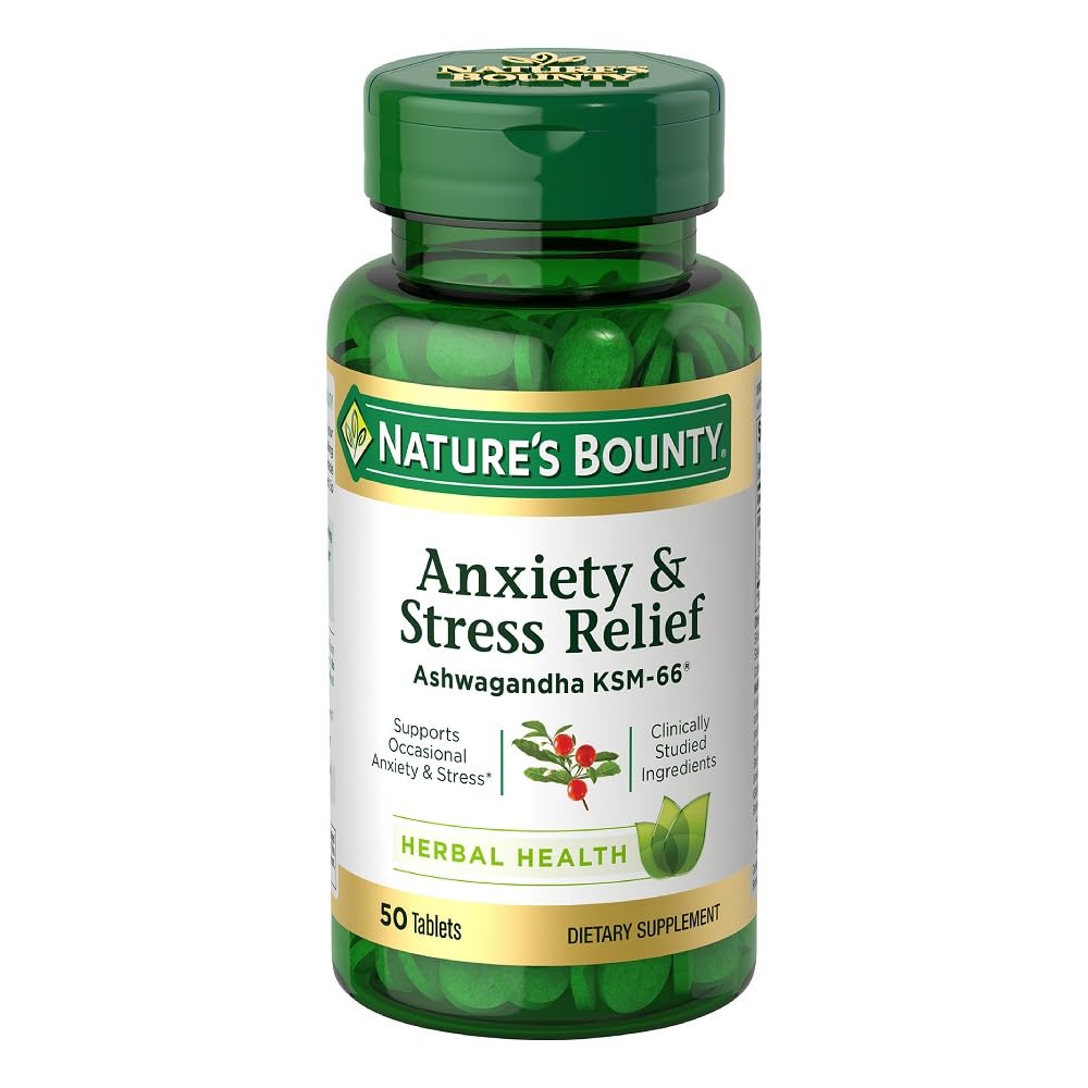 Nature's Bounty Stress Relief Ashwagandha KSM 66 Tablets, Mood Support, 50 Count - Maple Wellness Supplements
