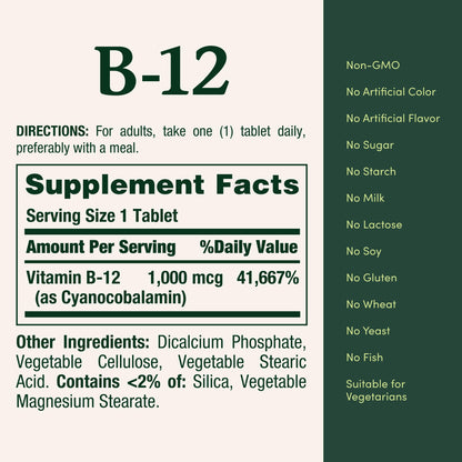 Nature's Bounty Vitamin B12 1000 mcg Supplements, Supports Energy Metabolism, 200 Ct - Maple Wellness Supplements