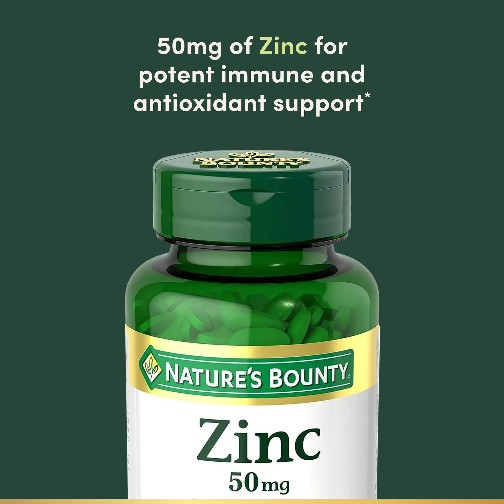 Nature’s Bounty Zinc 50mg, Immune Support & Antioxidant Supplement, Promotes Skin Health, 1 Caplet Per Day, Gluten Free, 250 Vegetarian Caplets - Maple Wellness Supplements