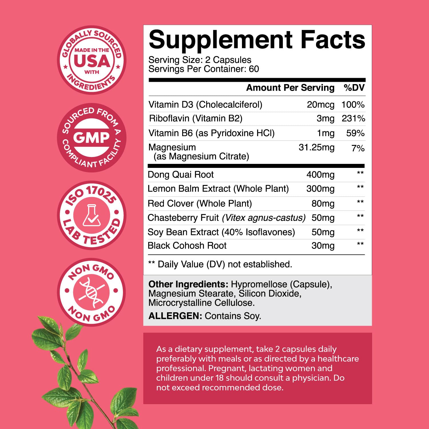 Natures Craft Complete Herbal Menopause Supplement for Women - Female Hormone Balance Capsules for Night Sweats Hot Flashes & Mood Swings with Dong Quai - Maple Wellness Supplements