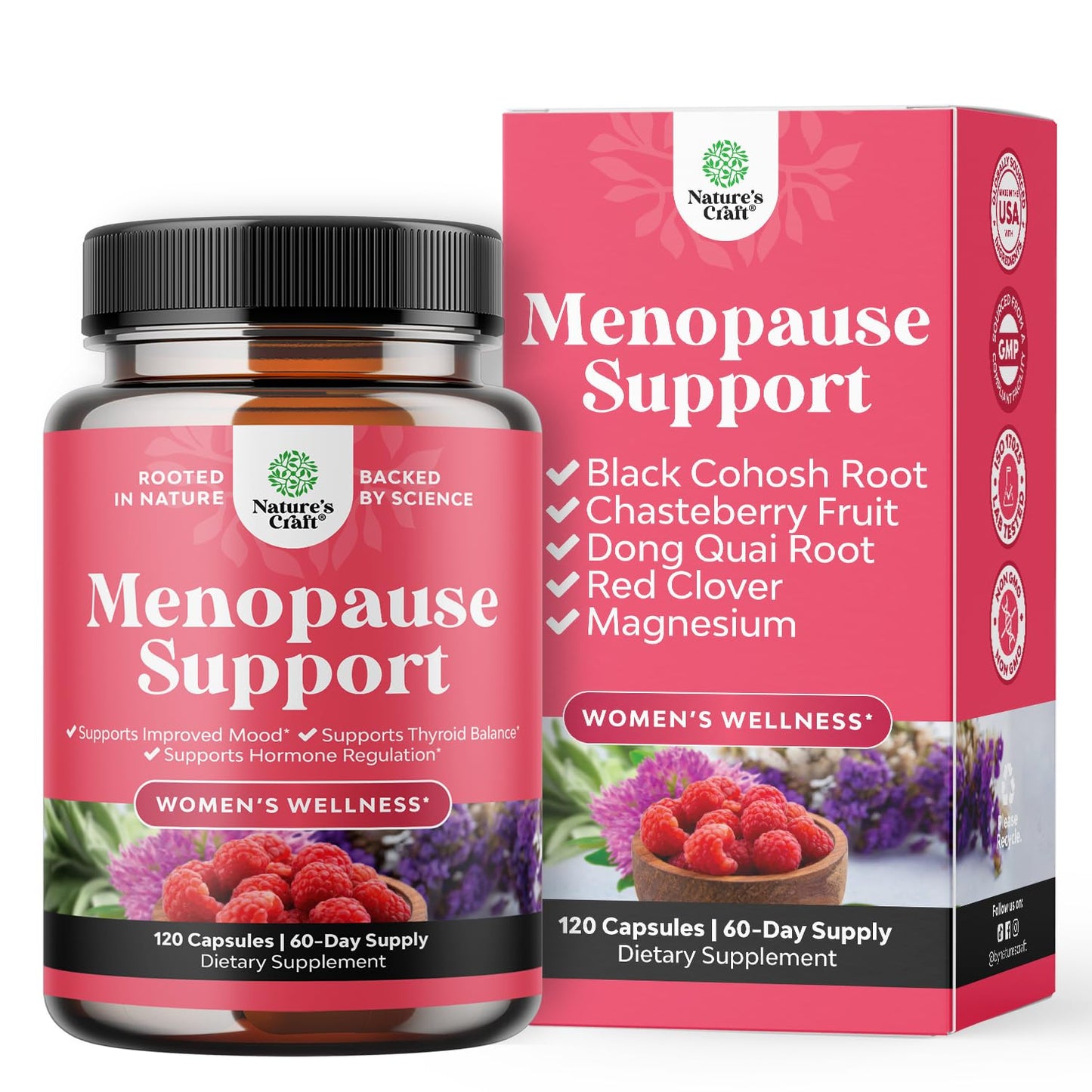 Natures Craft Complete Herbal Menopause Supplement for Women - Female Hormone Balance Capsules for Night Sweats Hot Flashes & Mood Swings with Dong Quai - Maple Wellness Supplements