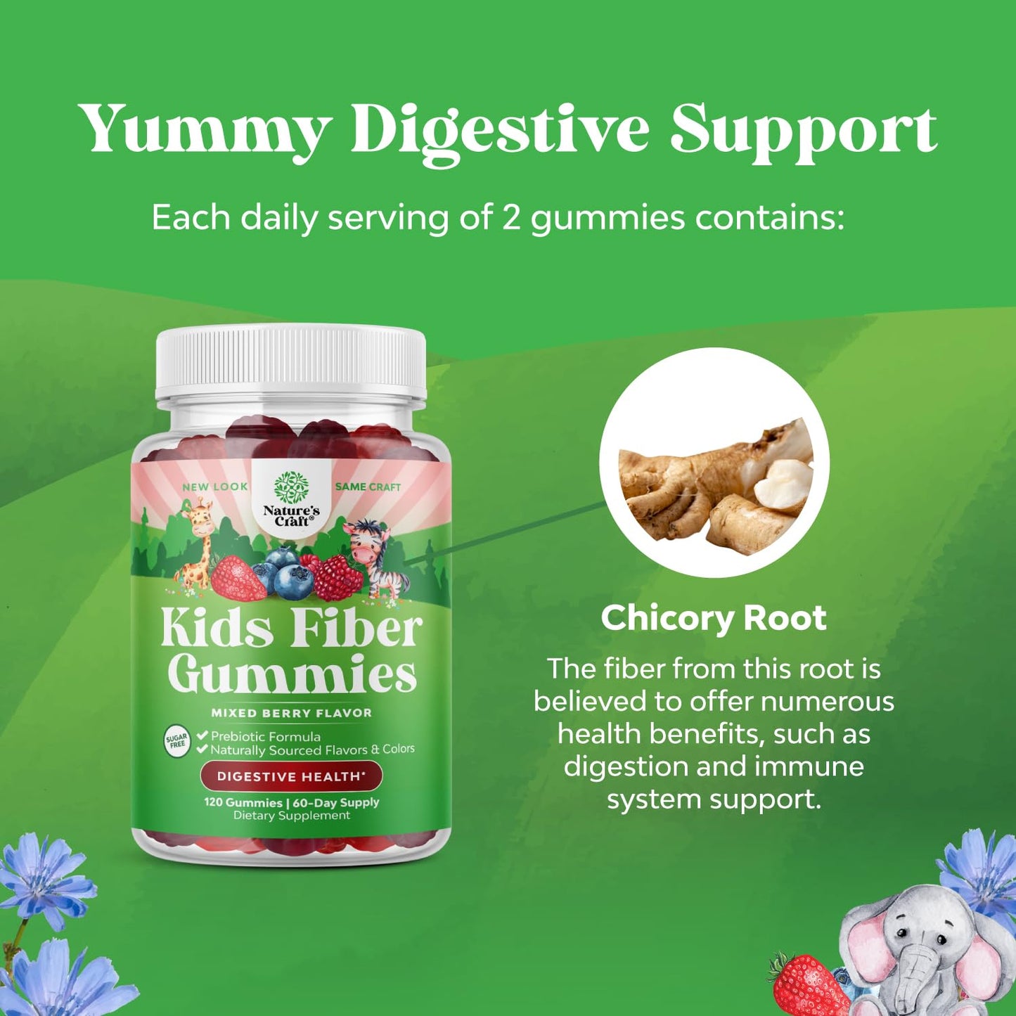 Natures Craft High Prebiotic Fiber Gummies for Kids - Dietary Fiber Supplements for Digestion & Constipation - Chicory Root Kids Immune Gummies - Non-GMO - Maple Wellness Supplements