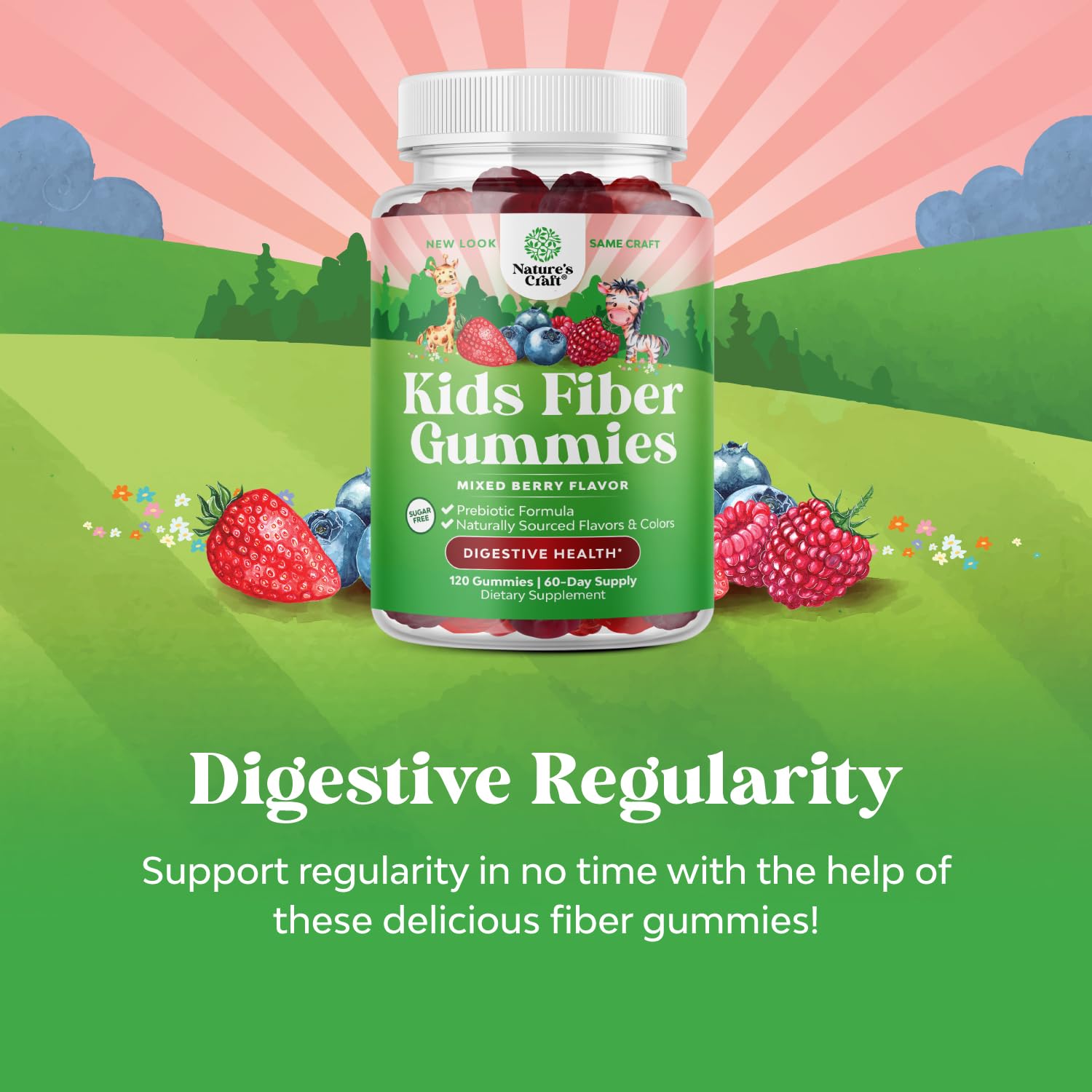 Natures Craft High Prebiotic Fiber Gummies for Kids - Dietary Fiber Supplements for Digestion & Constipation - Chicory Root Kids Immune Gummies - Non-GMO - Maple Wellness Supplements