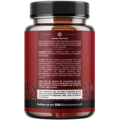 Natures Craft Red Yeast Rice with CoQ10 Supplement - Advanced Healthy Heart & Healthy Cholesterol Levels Formula for Men & Women - Red Yeast Rice Capsules with 1200 mg - Maple Wellness Supplements