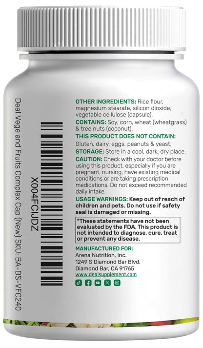 Nature’s Fruits & Veggies Supplement, 240 Veggie Capsules – 80 Whole Food Superfoods for Daily Balance – 40 Fruits with 40 Vegetables and Greens – Non-GMO, Gluten Free - Maple Wellness Supplements
