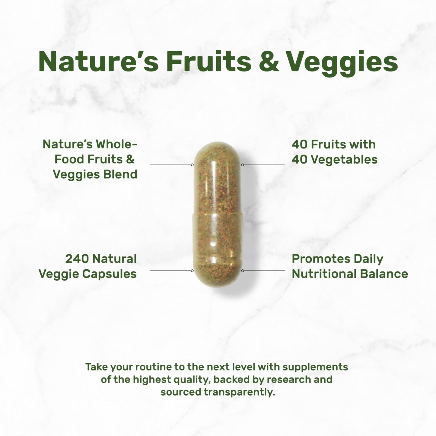 Nature’s Fruits & Veggies Supplement, 240 Veggie Capsules – 80 Whole Food Superfoods for Daily Balance – 40 Fruits with 40 Vegetables and Greens – Non-GMO, Gluten Free - Maple Wellness Supplements