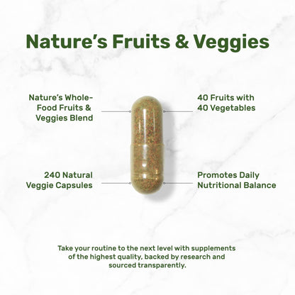 Nature’s Fruits & Veggies Supplement, 240 Veggie Capsules – 80 Whole Food Superfoods for Daily Balance – 40 Fruits with 40 Vegetables and Greens – Non-GMO, Gluten Free - Maple Wellness Supplements