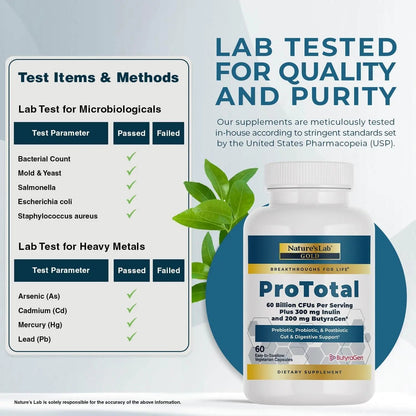 Nature's Lab Gold ProTotal - 60 Billion CFU Probiotic, Prebiotic, Postbiotic, Synbiotic - with Butyragen (Direct Butyrate Generator) 60 Ct - Maple Wellness Supplements