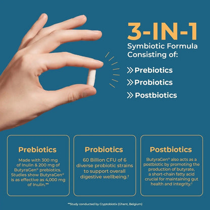 Nature's Lab Gold ProTotal - 60 Billion CFU Probiotic, Prebiotic, Postbiotic, Synbiotic - with Butyragen (Direct Butyrate Generator) 60 Ct - Maple Wellness Supplements