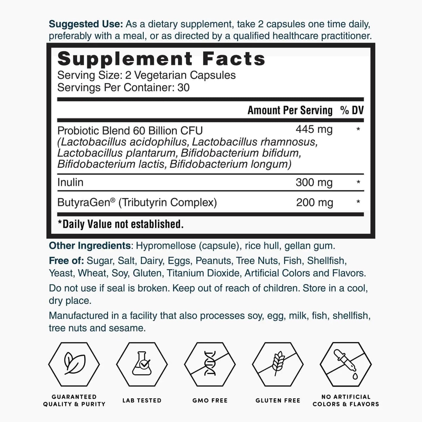 Nature's Lab Gold ProTotal - 60 Billion CFU Probiotic, Prebiotic, Postbiotic, Synbiotic - with Butyragen (Direct Butyrate Generator) 60 Ct - Maple Wellness Supplements