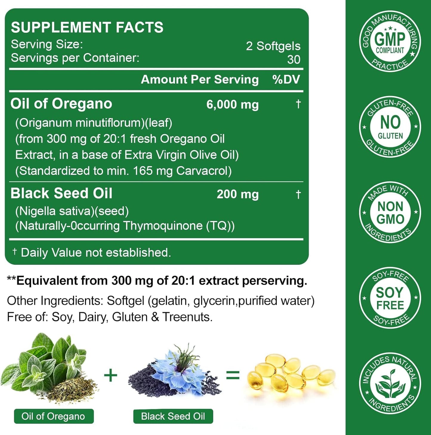 Nature's live Oil of Oregano with Black Seed Oil, 2 in 1 Oregano Supplement for Immune Health, Retains High Concentrated Carvacrol & Thymoquinone - Maple Wellness Supplements