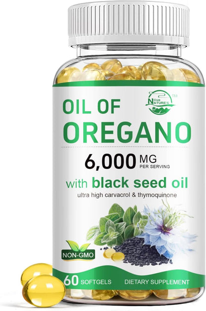 Nature's live Oil of Oregano with Black Seed Oil, 2 in 1 Oregano Supplement for Immune Health, Retains High Concentrated Carvacrol & Thymoquinone - Maple Wellness Supplements