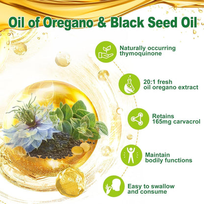 Nature's live Oil of Oregano with Black Seed Oil, 2 in 1 Oregano Supplement for Immune Health, Retains High Concentrated Carvacrol & Thymoquinone - Maple Wellness Supplements