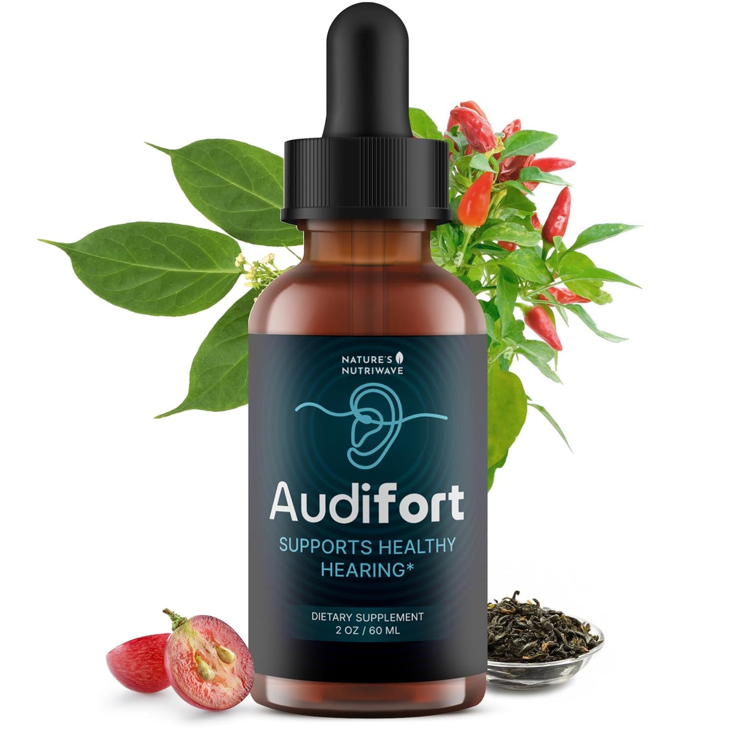 Nature’s NutriWave Audifort Drops – Herbal Liquid Supplement with Grape Seed & Panax Ginseng – Non-GMO, Easy-to-Take, Made in the USA – 60 Servings, 1 Month Supply - Maple Wellness Supplements