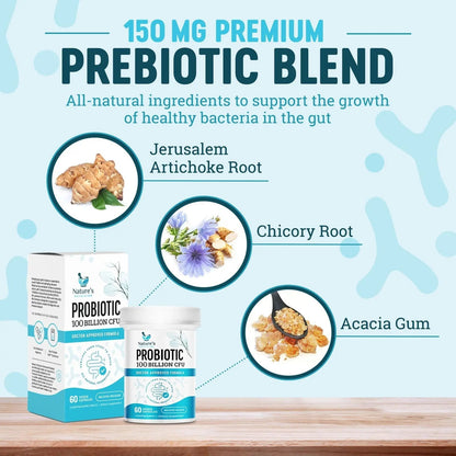 Nature's Physician Probiotics - 100 Billion CFU - 16 Strains + Prebiotics - Best Probiotic Supplement for Women & Men - Supports Immune, Digestive Health, Occasional Constipation & Gas - 60 Capsules - Maple Wellness Supplements