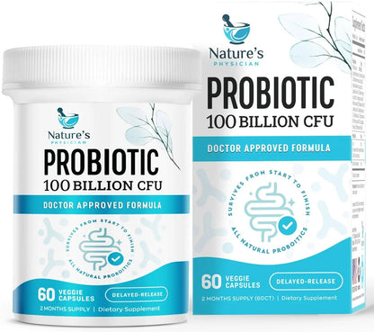 Nature's Physician Probiotics - 100 Billion CFU - 16 Strains + Prebiotics - Best Probiotic Supplement for Women & Men - Supports Immune, Digestive Health, Occasional Constipation & Gas - 60 Capsules - Maple Wellness Supplements