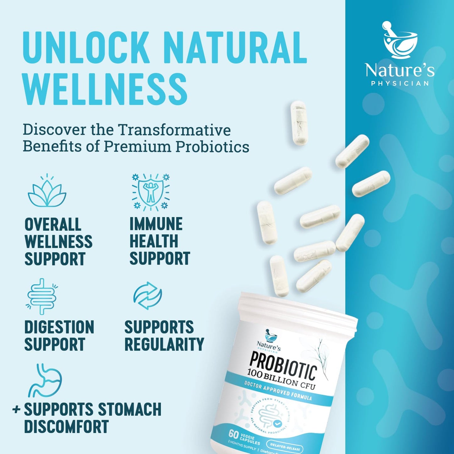 Nature's Physician Probiotics - 100 Billion CFU Per Capsule - 16 Strains + Prebiotics - Best Probiotic Supplement for Women & Men - Supports Immune, - Maple Wellness Supplements