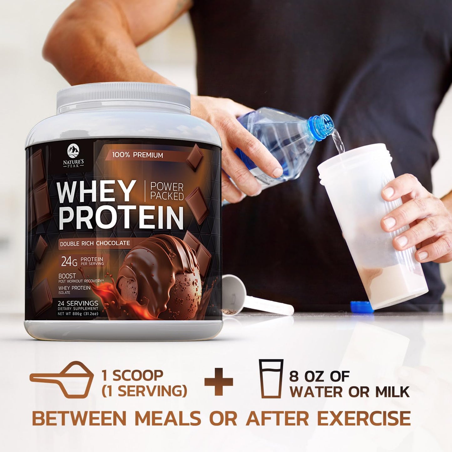 Nature's Premium 100% Whey Protein Powder, 24g of Protein, Double Rich Chocolate - Maple Wellness Supplements