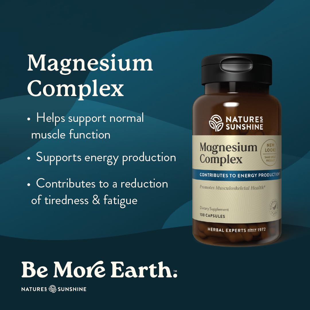 Nature’s Sunshine Magnesium Complex - High Potency Magnesium Supplement with Citrate & Malate for Relaxation, Optimal Absorption, Muscle Function, Energy Production - 50 Servings (100 Capsules) - Maple Wellness Supplements