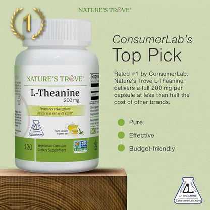 Nature's Trove L-Theanine 200mg 120 Vegetarian Capsules - Maple Wellness Supplements