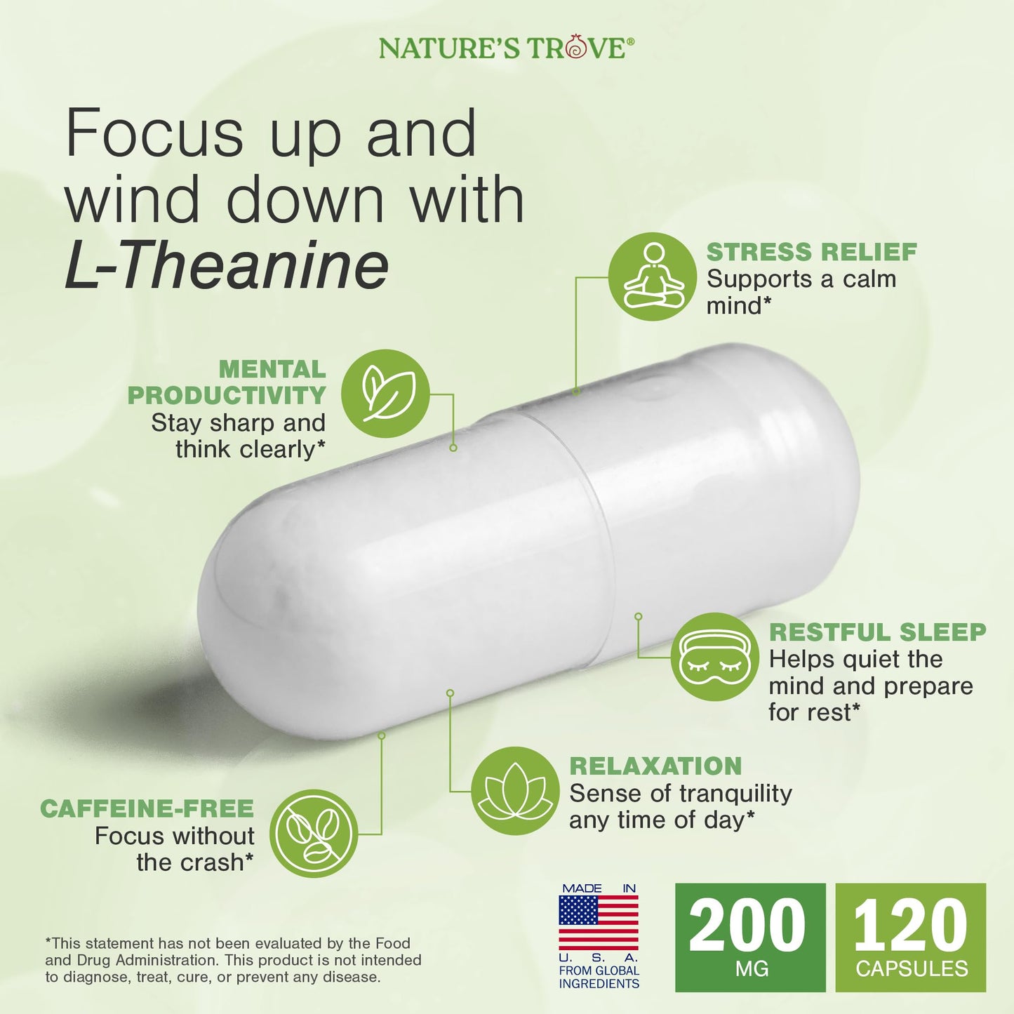 Nature's Trove L-Theanine 200mg 120 Vegetarian Capsules - Maple Wellness Supplements