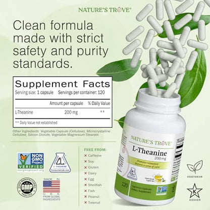 Nature's Trove L-Theanine 200mg 120 Vegetarian Capsules - Maple Wellness Supplements