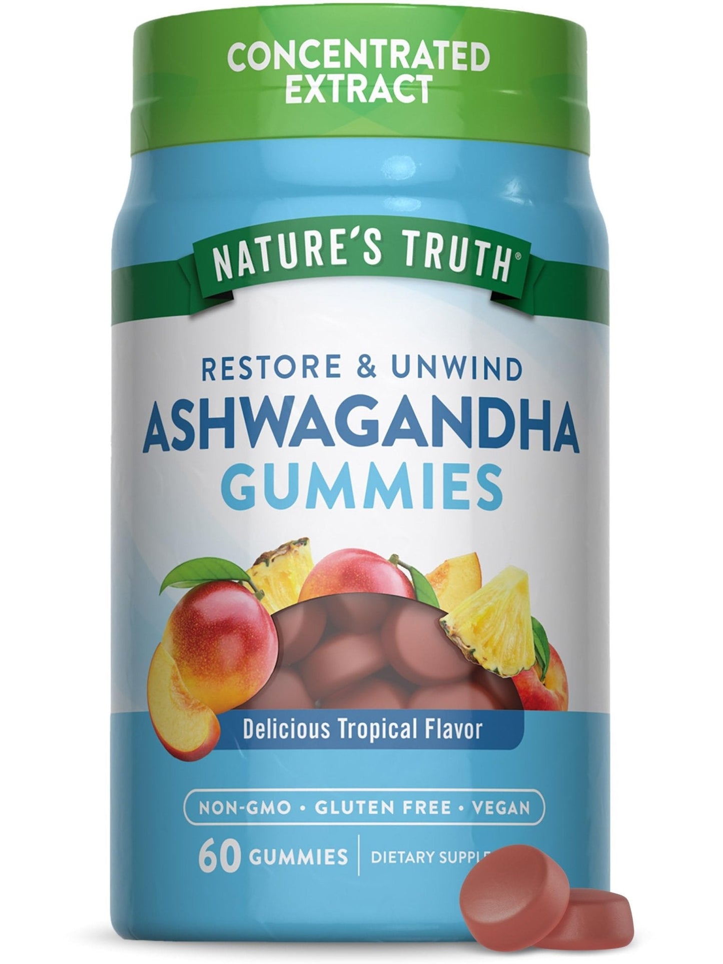 Nature's Truth Ashwagandha Gummies | 60 Count | Tropical Flavor | Vegan, Non-GMO, & Gluten Free Supplement - Maple Wellness Supplements
