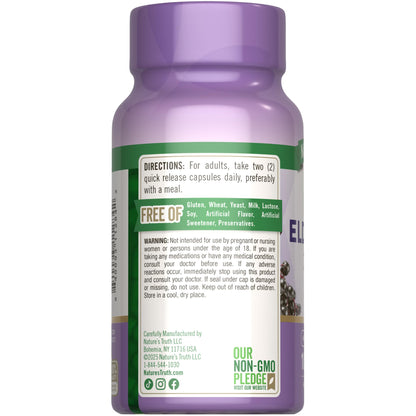 Nature's Truth Black Elderberry Capsules | 100 Count | Super Concentrated Sambucus Extract | Non-GMO and Gluten Free Supplement - Maple Wellness Supplements