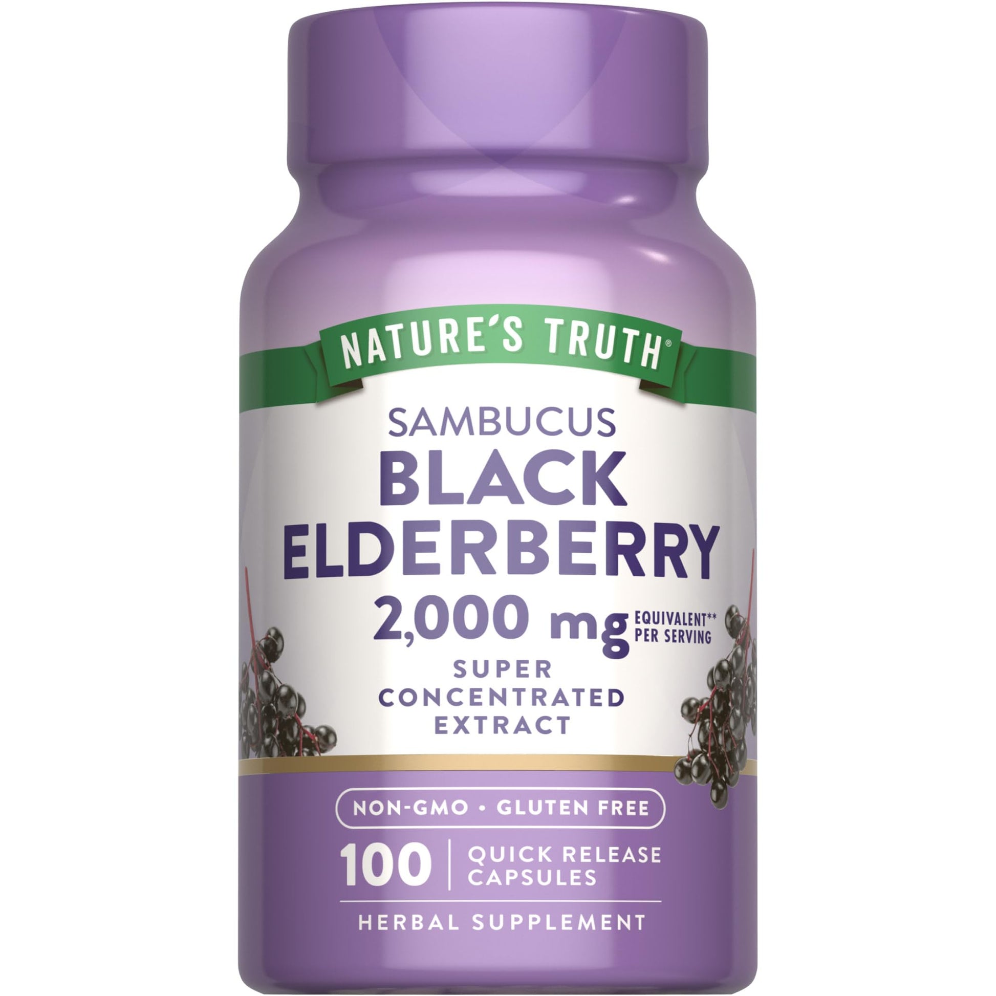 Nature's Truth Black Elderberry Capsules | 100 Count | Super Concentrated Sambucus Extract | Non-GMO and Gluten Free Supplement - Maple Wellness Supplements
