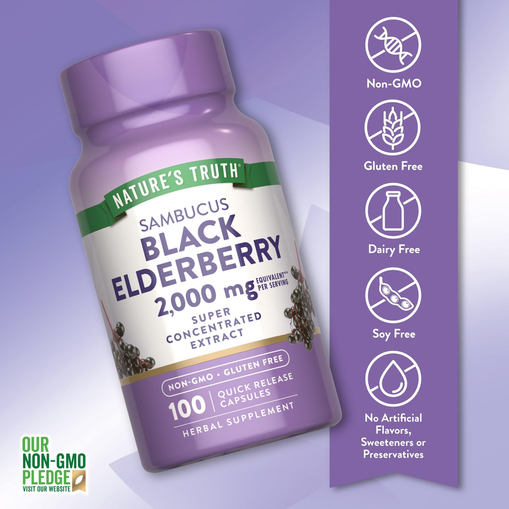 Nature's Truth Black Elderberry Capsules | 100 Count | Super Concentrated Sambucus Extract | Non-GMO and Gluten Free Supplement - Maple Wellness Supplements