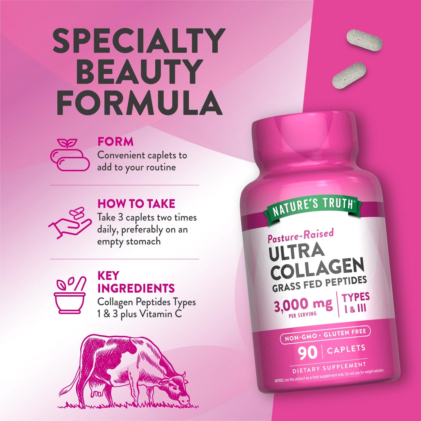 Nature's Truth Collagen Peptides | 90 Caplets | Type 1 and 3 with Vitamin C | Grass Fed, Non-GMO & Gluten Free Supplement - Maple Wellness Supplements
