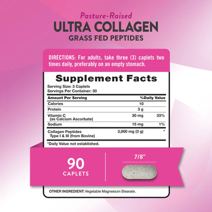 Nature's Truth Collagen Peptides | 90 Caplets | Type 1 and 3 with Vitamin C | Grass Fed, Non-GMO & Gluten Free Supplement - Maple Wellness Supplements