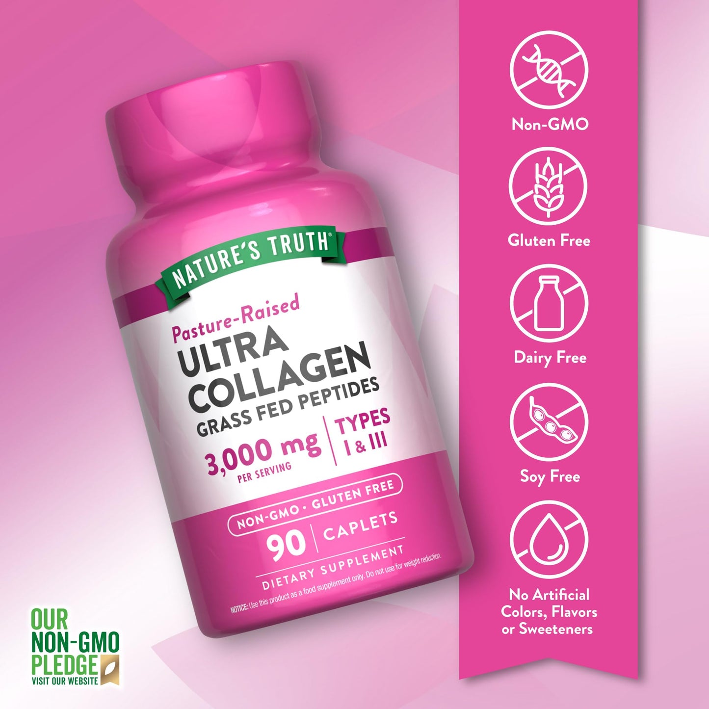 Nature's Truth Collagen Peptides | 90 Caplets | Type 1 and 3 with Vitamin C | Grass Fed, Non-GMO & Gluten Free Supplement - Maple Wellness Supplements